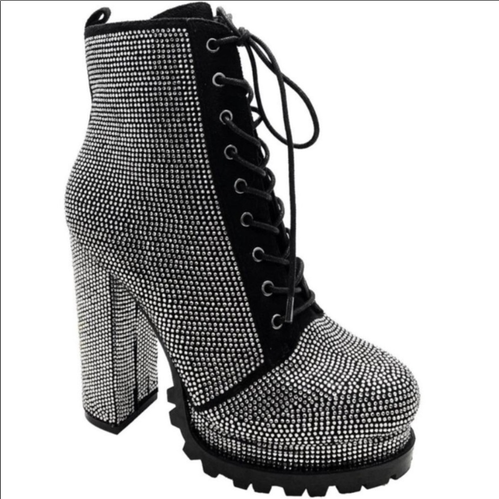 LACE UP ALL OVER RHINESTONE BOOTIES